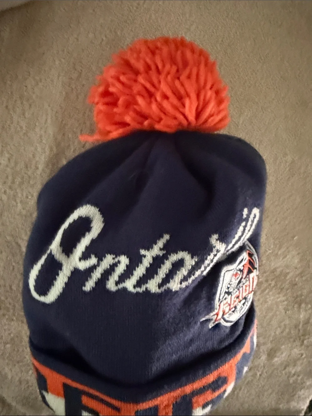CCM Navy White and Orange Ontario Reign Pom Beanie